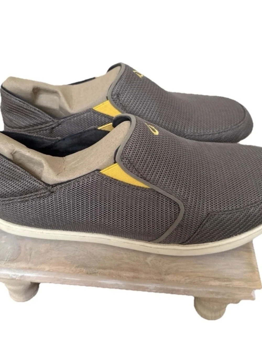 OluKai Men's Nohea Moka Rock Slip-On Mesh Casual Loafers with Yellow Accent